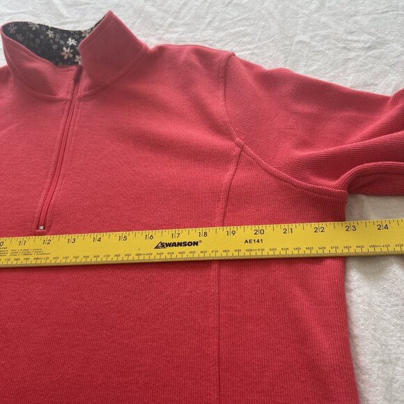 Orvis Women XL Pullover 1/4 Zip Rib Knit Sweater Coral Pullover Floral Flip Cuff - Picture 2 of 16
